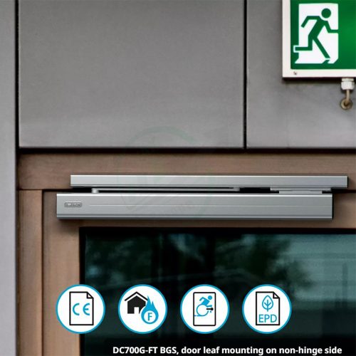 ASSA ABLOY DC700G-FT Biztonsági-vészkijárati ajtócsukó elektromos zárással pánt ellenoldalra